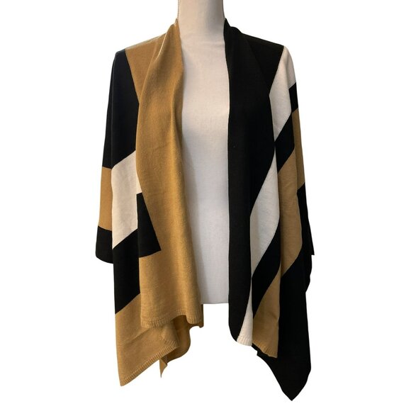 Parrish LA $148 Tan Black Stevie Poncho Sweater Wrap NWT - Picture 3 of 7